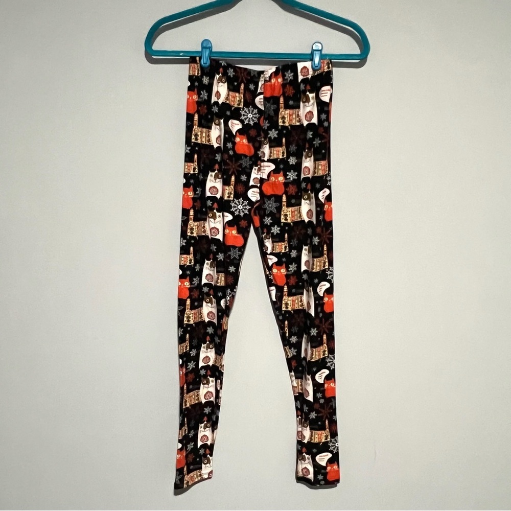 NWT NEW Water Lili Black Orange White Winter Cat Leggings Comfy Cats Kitties - Picture 3 of 6